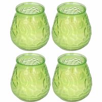 Windlicht geurkaars - 4x - groen glas - 48 branduren - citrusgeur - thumbnail