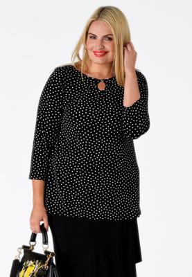 Yoek Shirt relax met opening DOTS | Zwart | Maat Plus