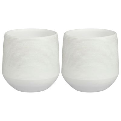 2x Stuks Plantenpot/bloempot keramiek wit relief patroon - D19/H18 cm