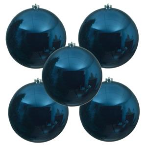 Decoris Kerstbal - 5x - donkerblauw - groot - 14 cm - kunststof - glans
