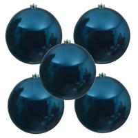 Decoris Kerstbal - 5x - donkerblauw - groot - 14 cm - kunststof - glans