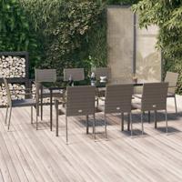 9-delige Tuinset met kussens poly rattan zwart en grijs