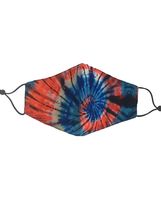 Verstelbaar katoenen mondkapje met tie-dye print in oranje-blauw - thumbnail