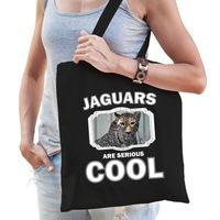 Katoenen tasje jaguars are serious cool zwart - jaguars/ gevlekte jaguar cadeau tas   - - thumbnail