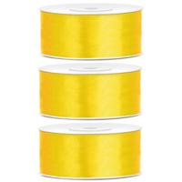 Sierlint satijn - 3x - Geel - 2.5 cm/25 mm x 25 meter - Cadeaulint satijnlint/sierlinten - Hobby