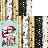 GOLDEN WINTERTIME - kerstpapier assortiment cadeaupapier inpakpapier - 2 meter x 70 cm - 10 rollen - inclusief labels