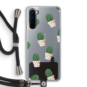 Cactusprint roze: OnePlus Nord Transparant Hoesje met koord