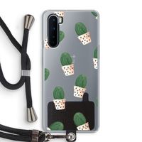 Cactusprint roze: OnePlus Nord Transparant Hoesje met koord