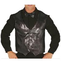 Verkleed feest gilet met pailletten - zwart - voor heren - one size Verkleed feest gilet met pailletten - zwart - voor heren - one size
