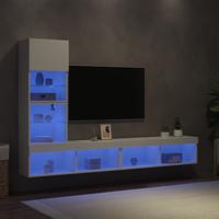 4-delige Tv-wandmeubelset met LED-verlichting bewerkt hout wit