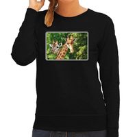 Dieren sweater / trui met giraffen foto zwart voor dames