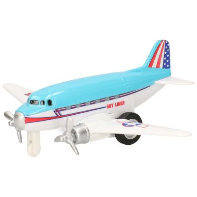 Goki Speelgoed Vliegtuig - 12 cm - turquoise - dubbele propeller - pull back motor