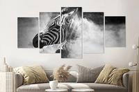 Karo-art Schilderij -Zebra in het stof,  5 luik, 200x100cm, premium print - thumbnail