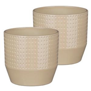 Mica Decorations Bloempot rond model Nola - 2x - beige - D16 x H15 cm - relief dots