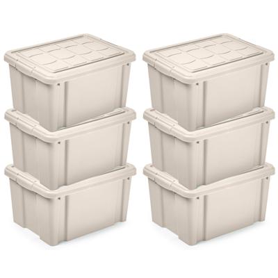 Multi Storage Opslagbox met deksel - 6x - beige - 16 liter - 40 x 30 x 21 cm - kunststof