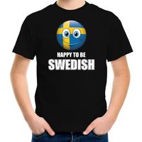 Zweden Emoticon Happy to be Swedish landen t-shirt zwart kinderen - thumbnail