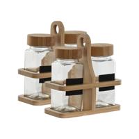 Item Int. Kruidenrek - 2x set - bamboe houder - glas - 4x pot - 120 ml - 13 x 6 x 13 cm