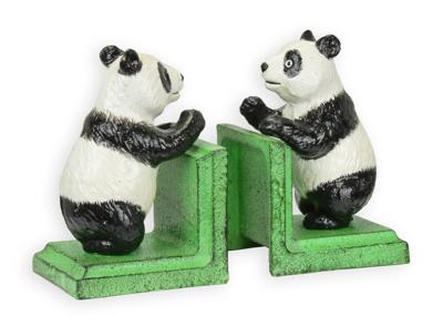 A PAIR OF CAST IRON PANDA BOOKENDS