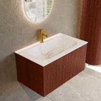 Badmeubel Mondiaz Kurve-Dlux | 80 cm cm | Meubelkleur Ruby | Wastafelkleur Frappe | Solid surface | Wasbak midden spoelbak | 1 kraangat
