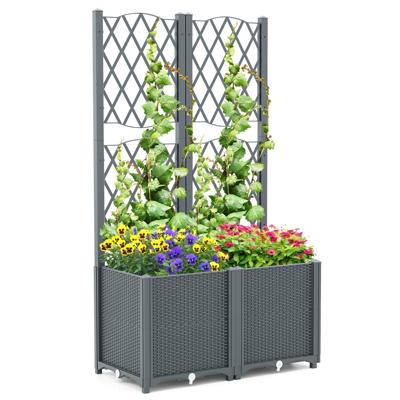 Verhoogde Tuinbak met Schutting Plantenbak voor Klimplanten Bloemen Groenten Staande Verticale Kweekbak 80 x 40 x 135 cm Grijs