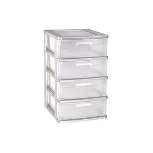 Ladeblok/bureau organizer met 4x lades grijs/transparant L40 x B39 x H65 cm