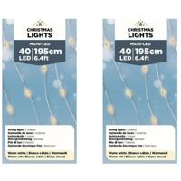 Lumineo Draadverlichting - 3x - 40 LEDs - warm wit - 195 cm - kerstverlichting batterijen