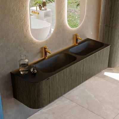 Badmeubel Mondiaz Kurve | 165 cm cm | Meubelkleur Shadow | Wastafelkleur Urban | Solid surface | Dubbel / Rechts spoelbak | 2 kraangaten