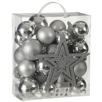 39x stuks kunststof kerstballen en kerstornamenten met ster piek zilver mix - thumbnail
