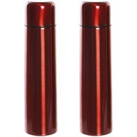 Set van 2x stuks RVS thermosfles/isoleerfles rood met drukdop 920 ml