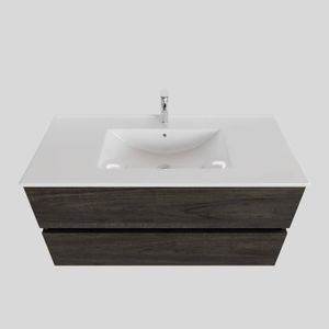 Badkamermeubel BWS Helsinki 100x46cm Keramiek Midden Wood Dark Brown 2 Laden (1 kraangat)