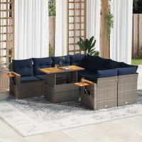 9-delige Loungeset met kussens poly rattan grijs