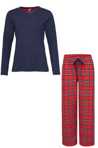By Louise By Louise Dames Pyjama Set Met Flanellen Pyjamabroek Donkerblauw