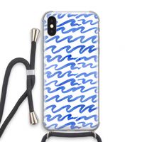 Blauwe golven: iPhone X Transparant Hoesje met koord