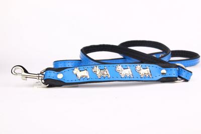 Leren hondenriem Westie blauw