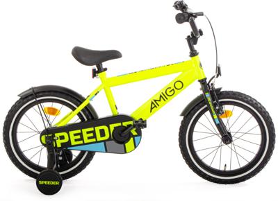 AMIGO Speeder 16 Inch Jongens Terugtraprem Geel/Zwart AMIGO Speeder 16 Inch Jongens Terugtraprem Geel/Zwart