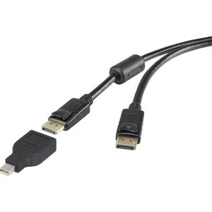 Renkforce DisplayPort-kabel Mini-displayport / DisplayPort Adapterkabel Mini DisplayPort-stekker, DisplayPort-stekker 0.50 m Zwart Vergulde steekcontacten, Met