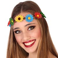 Verkleed haarband met bloemen - gekleurd - meisjes/dames - Hippie/flower Power - thumbnail