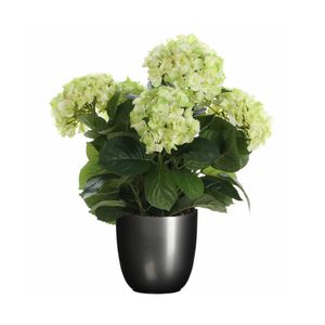 Hortensia kunstplant/kunstbloemen 45 cm - groen - in pot titanium grijs