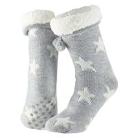 Apollo Dames huissokken/slofsokken - grijs/wit - sterren - maat 36-41 - Anti-slip