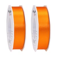 2x Luxe oranje satijnen lint rollen 2,5 cm x 25 meter cadeaulint verpakkingsmateriaal - Cadeaulinten