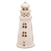 Vuurtoren beeld - creme - Aardewerk - 8 x 19 cm -? groot - decoratie