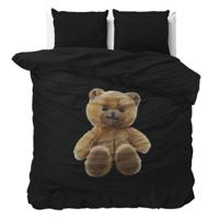 Dekbedovertrek Brave Teddy - Eenpersoons (140x200 cm) - Zwart Microvezel - Dessin: Dieren - Sleeptime Essentials - Dekbed-Discounter.nl