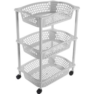 Keuken opberg trolleys/roltafels met 3 manden 62 cm lichtgrijs