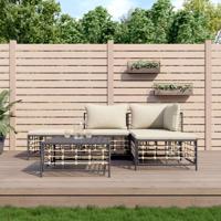 5-delige Loungeset met kussens poly rattan antracietkleurig