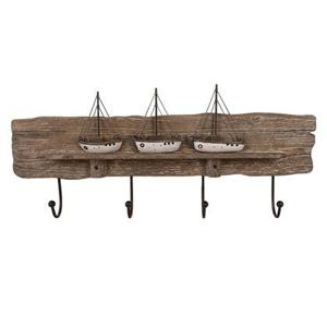 Clayre & Eef Wandkapstok 4 Haken 63x8x27 cm Bruin Hout IJzer Bootjes