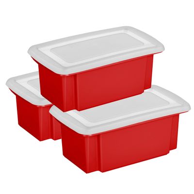 Sunware 3x opslagboxen kunststof 7 liter rood 38 x 21 x 14 cm met deksel