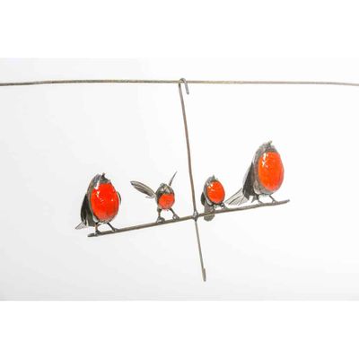 Metalen Vogelvoeder met Roodborstje Familie van 4