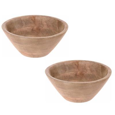 Excellent Houseware ronde serveer schaal - Set van 2x stuks - hout - 21 x 10 cm - Kommen