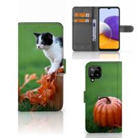 Samsung Galaxy A22 4G | M22 | Telefoonhoesje | Met pasjeshouder | Kitten