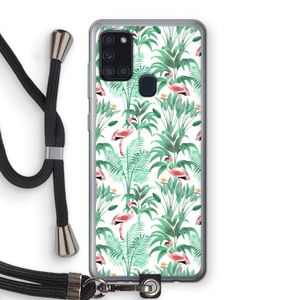 Flamingo bladeren: Samsung Galaxy A21s Transparant Hoesje met koord